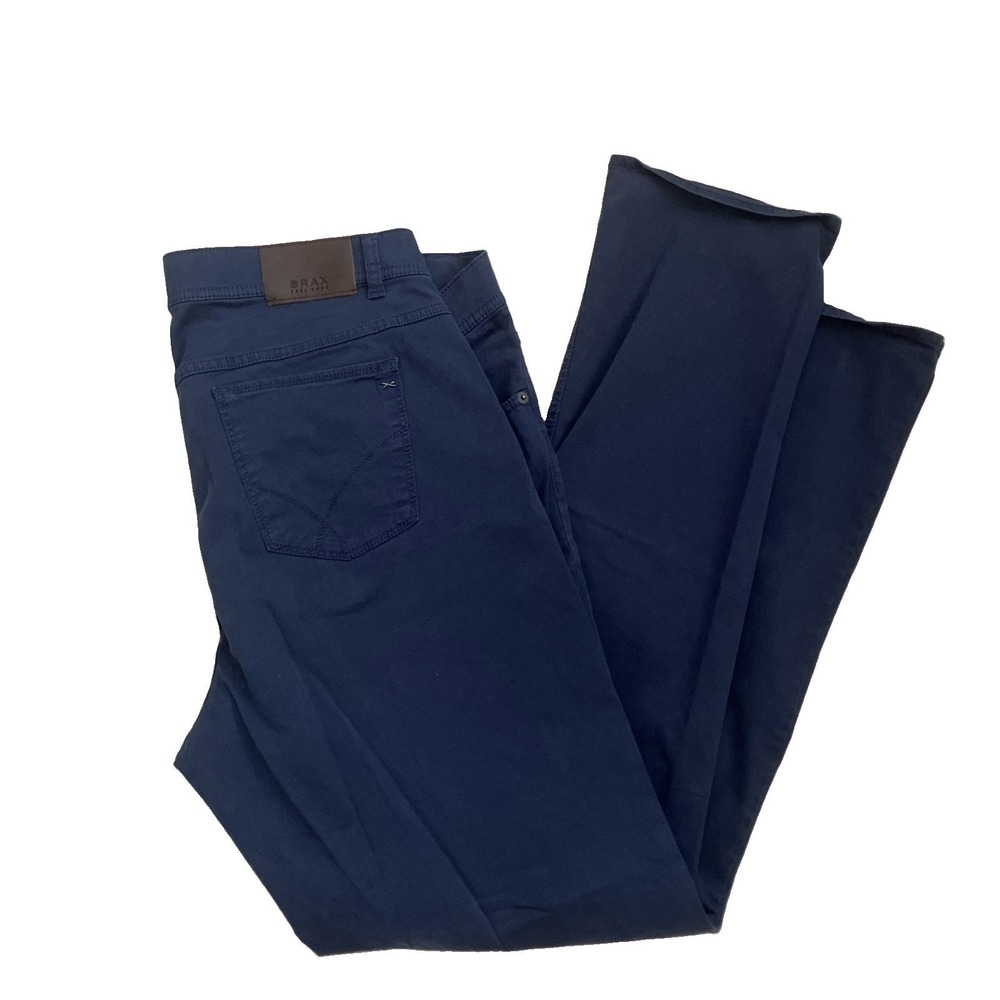 Brax Navy Blue Cooper Fancy Regular Fit Flat Front Chino Pants Mens Size 40/34